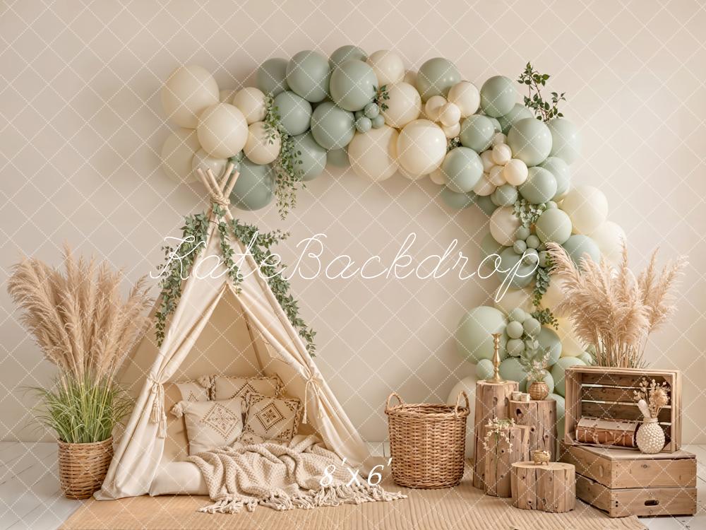 Kate Boho Balloon Arch Teepee Neutral Fleece Backdrop Designed by Emetselch