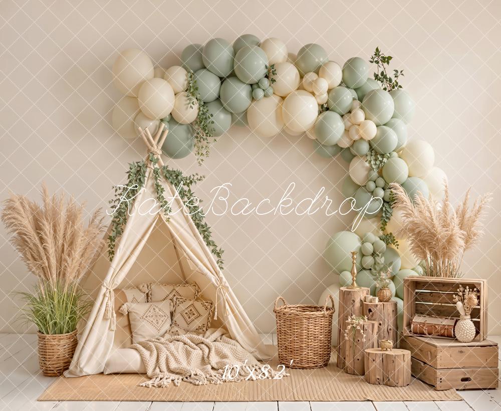Kate Boho Balloon Arch Teepee Neutral Fleece Backdrop Designed by Emetselch - Image 3
