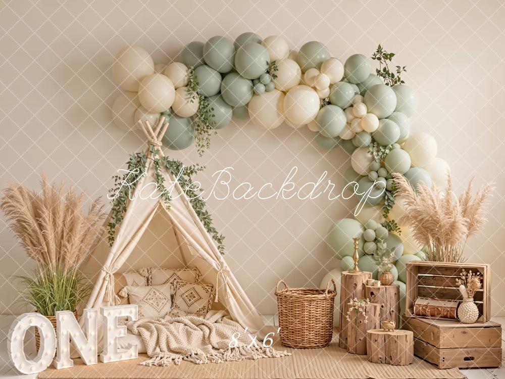 Kate Boho Balloon Arch Teepee Rustic Decor Fleece Backdrop Designed by Emetselch