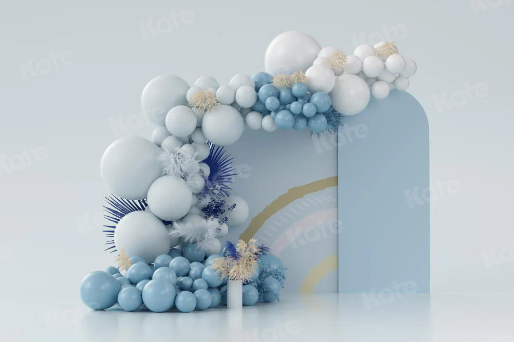 Kate Boho Balloons Fleece Backdrop Blue Cake Smash Designed by Uta Mueller Photography - Image 2