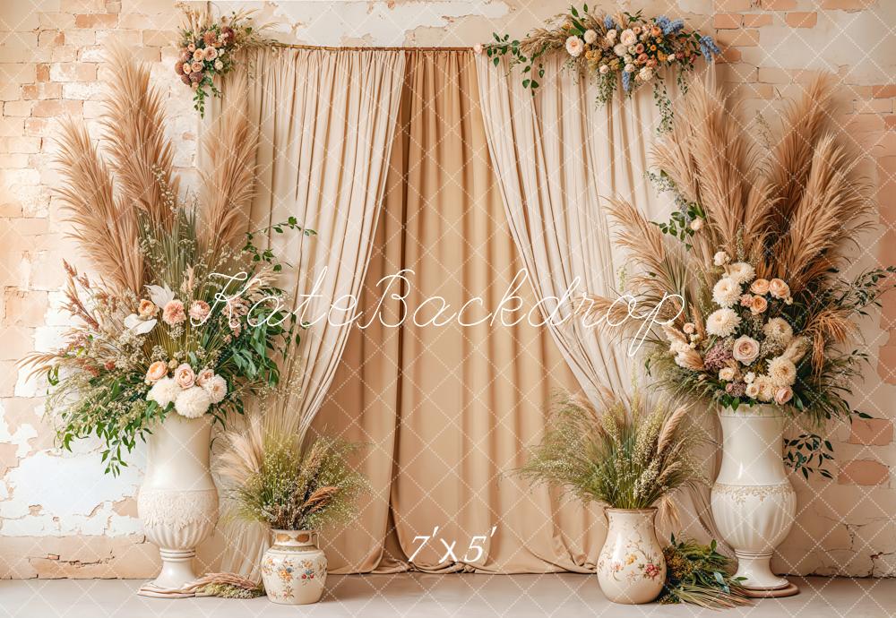 Kate Boho Floral Curtains Beige Backdrop Designed by Kate Image