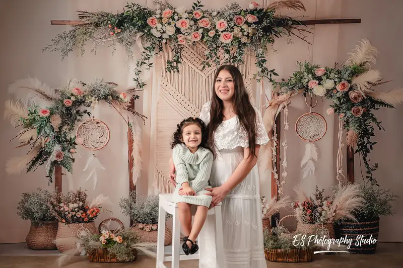 Kate Boho Floral Arch Dreamcatcher Fleece Backdrop Designed by Emstselch