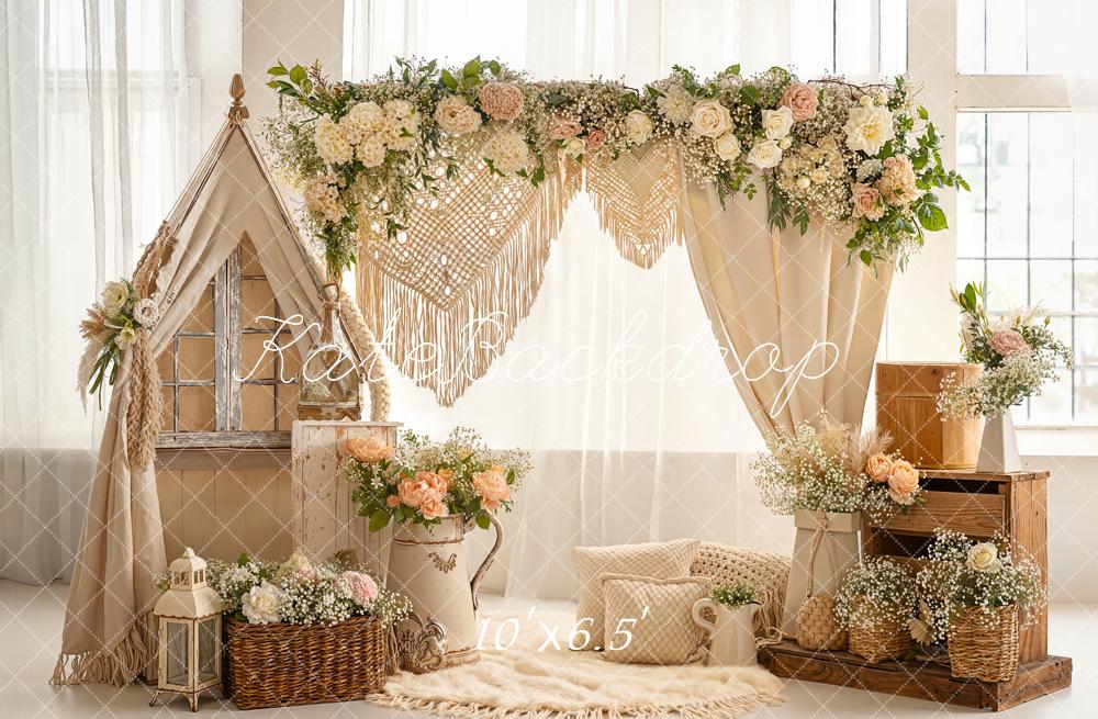 Kate Boho Floral Arch Tent Macrame Fleece Backdrop Designed by Emetselch - Image 2