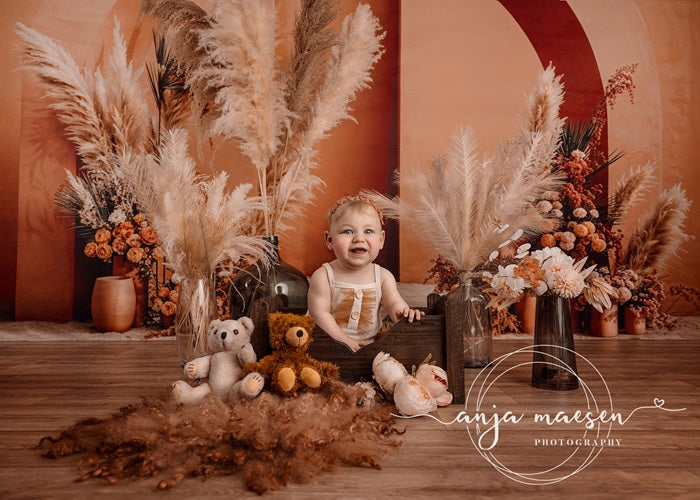 Kate Boho Flowers Orange Arch Backdrop Designed by Emetselch - Image 3