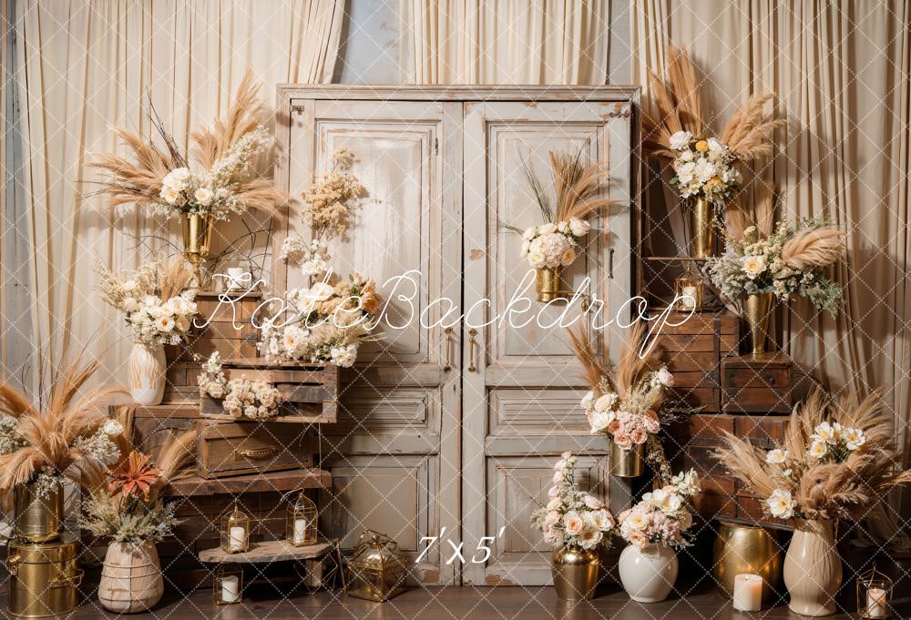 Kate Boho Flowers Reed Wood Door Backdrop Designed by Emetselch - Image 2