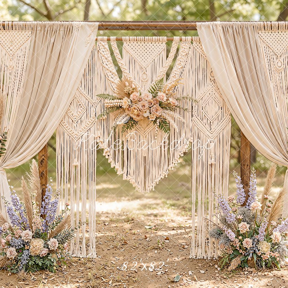 Kate Boho Macrame Floral Arch Cream Backdrop Designed by Emetselch - Image 5