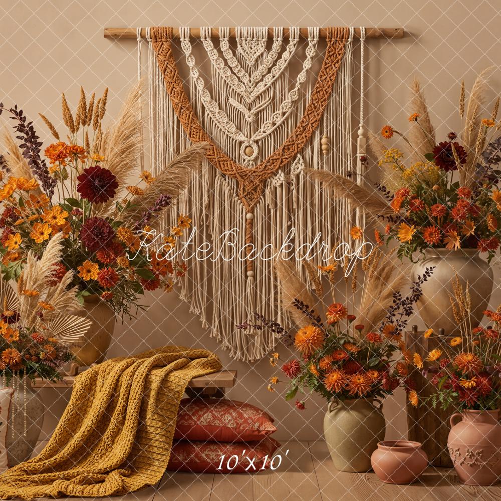 Kate Boho Macrame Floral Beige Backdrop Designed by Emetselch - Image 7