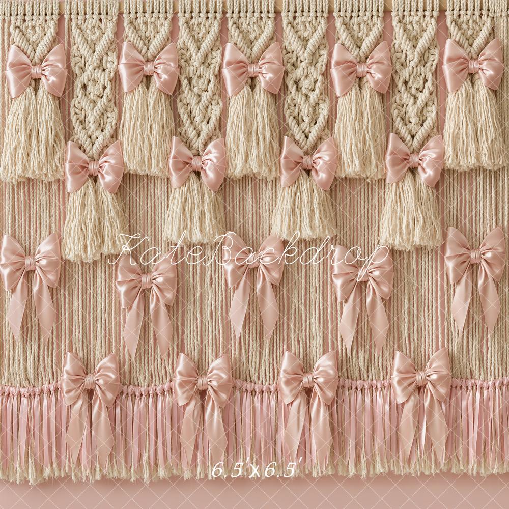 Kate Boho Macrame Tassels Pink Bows Backdrop Designed by Angela Marie Photography - Image 2