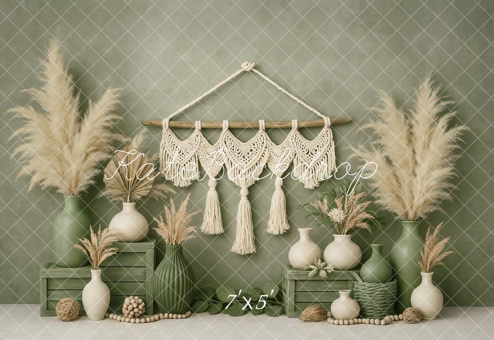 Kate Boho Mini Green Macrame Vase Backdrop Designed by Ashley Paul