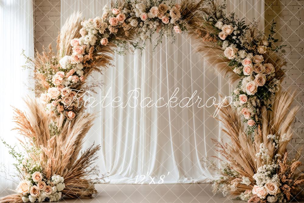 Kate Boho Pampas Grass Flower Arch Fleece Backdrop Designed by Emetselch - Image 4