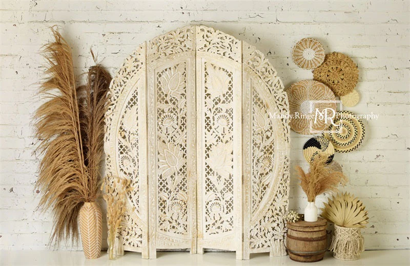 Kate Boho Screen with Pampas Grass Fleece Backdrop Designed by Mandy Ringe Photography - Image 2
