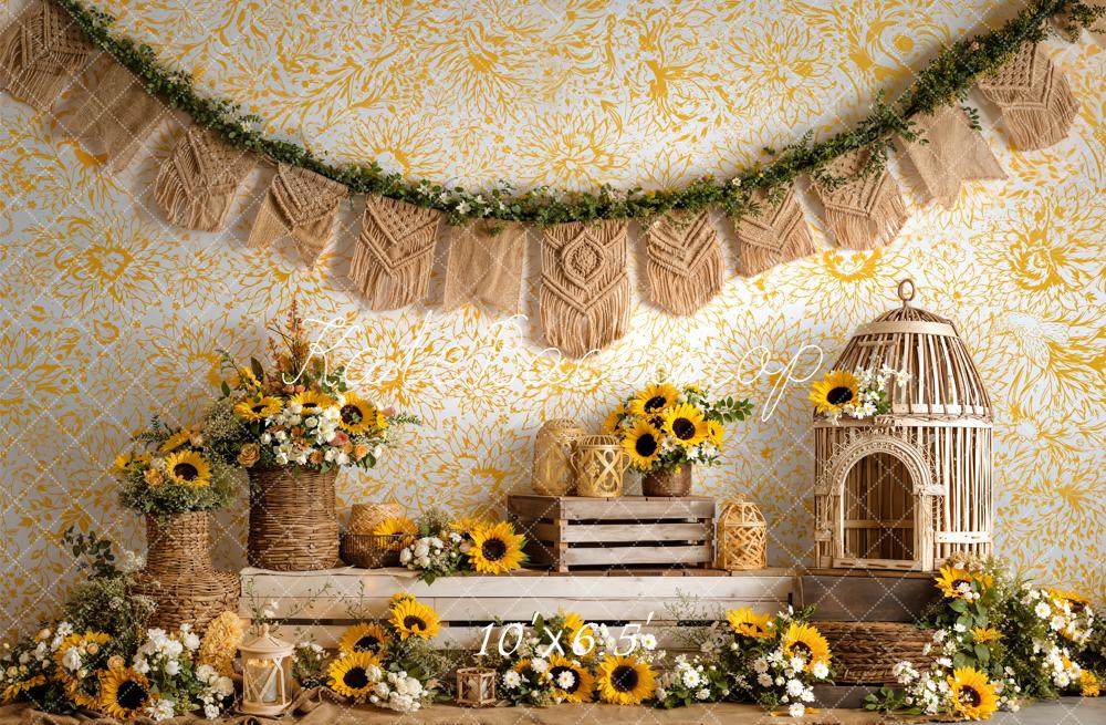 Kate Boho Sunflower Garland Birdcage Yellow Fleece Backdrop Designed by Emetselch - Image 2