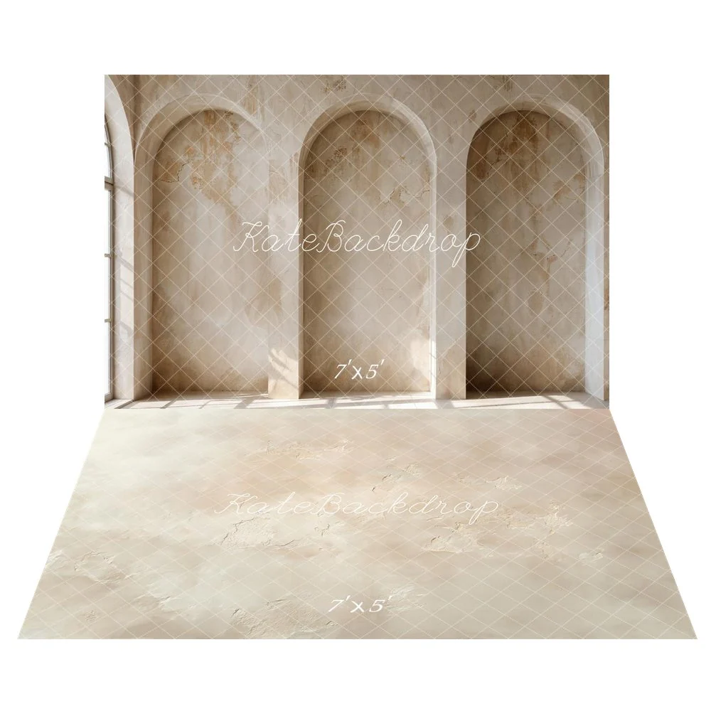 Kate Boho Vintage Wall Arched Windows Backdrop+Beige Plaster Texture Backdrop