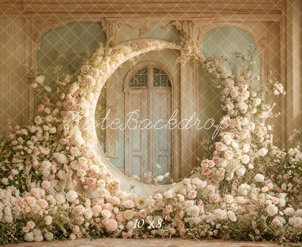 Kate Boho White Floral Moon Wedding Fleece Backdrop Designed by Emetselch - Image 4