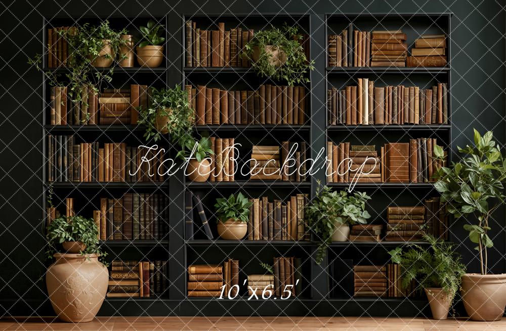 Kate Bookshelf Vintage Books Greenery Fleece Backdrop Designed by Emetselch - Image 2