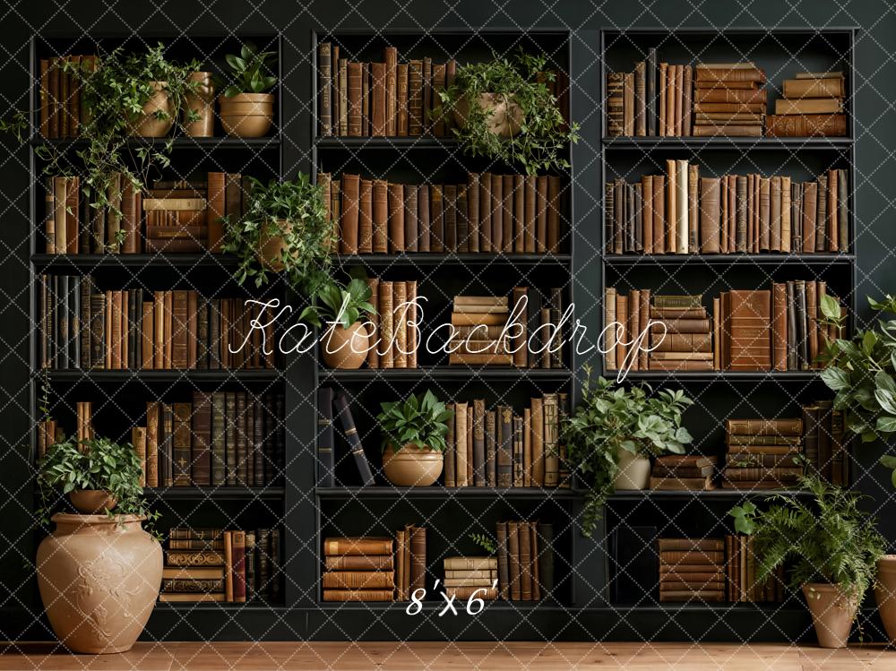 Kate Bookshelves Vintage Books Potted Plants Backdrop Designed by Emetselch - Image 5