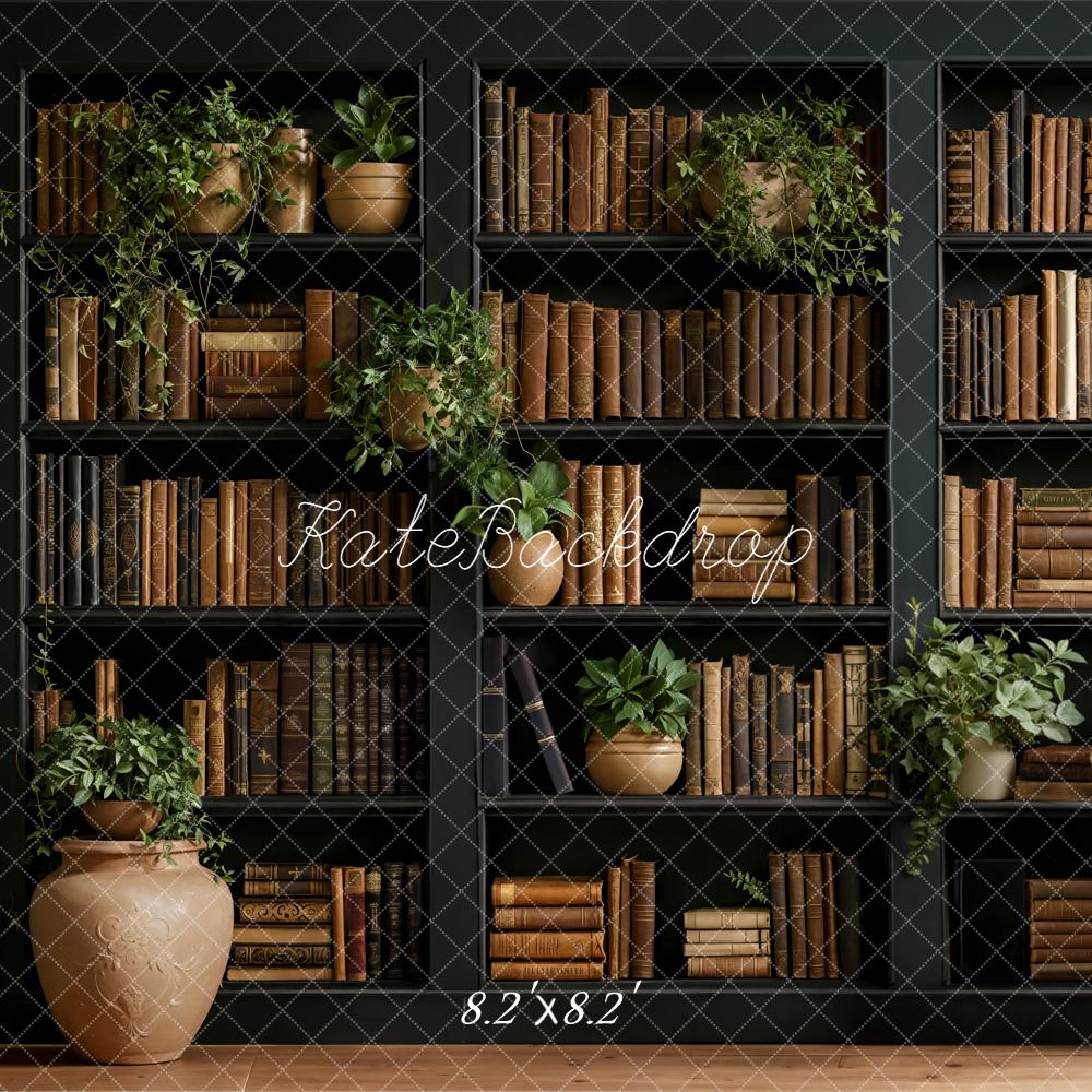 Kate Bookshelves Vintage Books Potted Plants Backdrop Designed by Emetselch - Image 7
