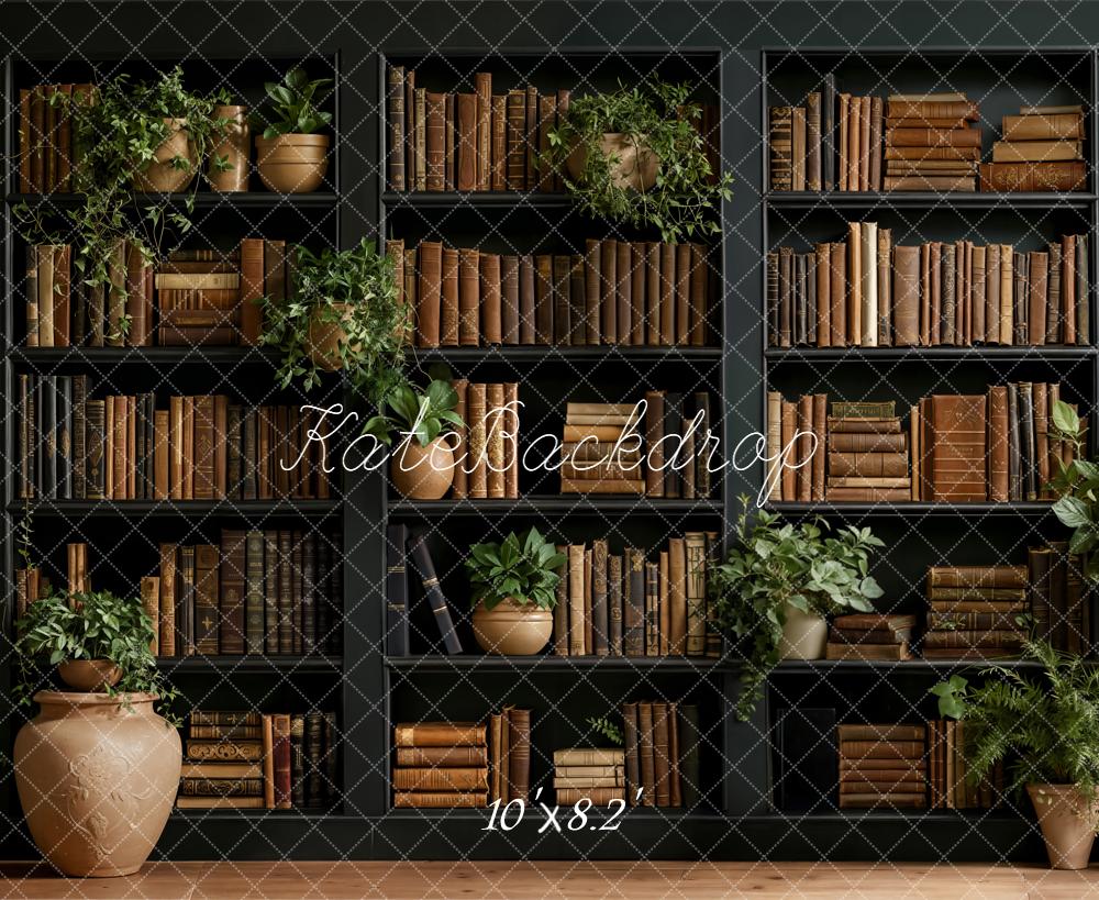 Kate Bookshelves Vintage Books Potted Plants Backdrop Designed by Emetselch - Image 8