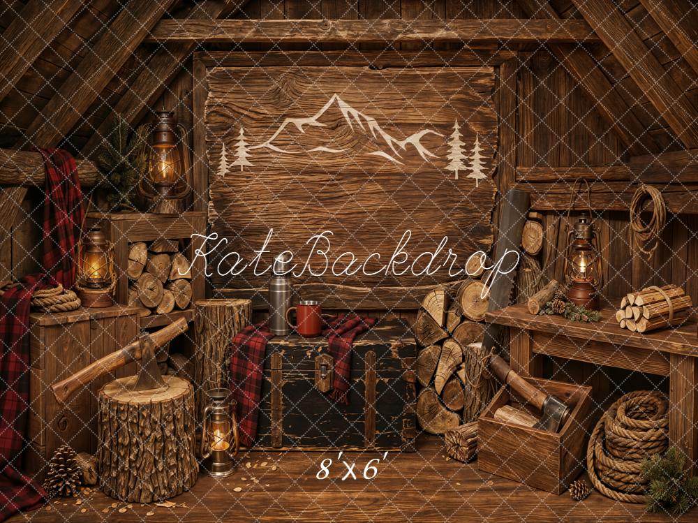 Kate Cabin Wood Logs Mountain Rustic Backdrop Designed by Emetselch - Image 3