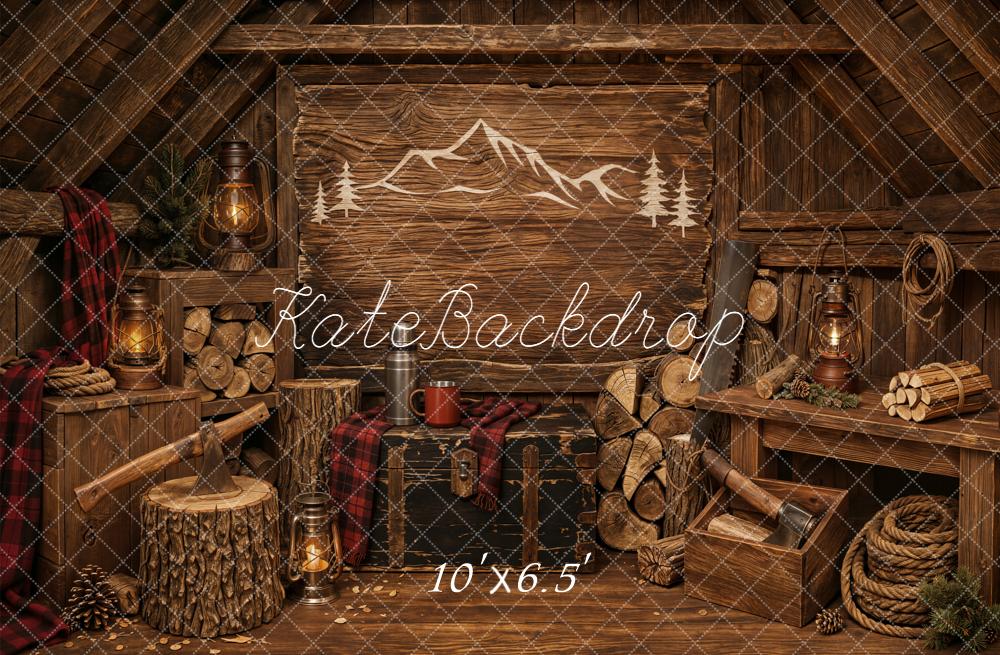 Kate Cabin Wood Logs Mountain Rustic Backdrop Designed by Emetselch - Image 4