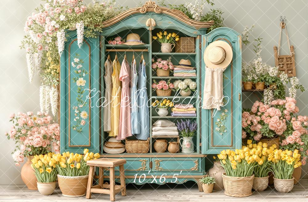 Kate Cabinet Floral Dresses Pastel Fleece Backdrop Designed by Emetselch - Image 2