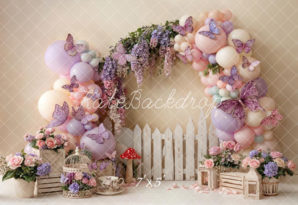 Kate Cake Smash Balloons Butterflies Fence Backdrop Designed by Emetselch