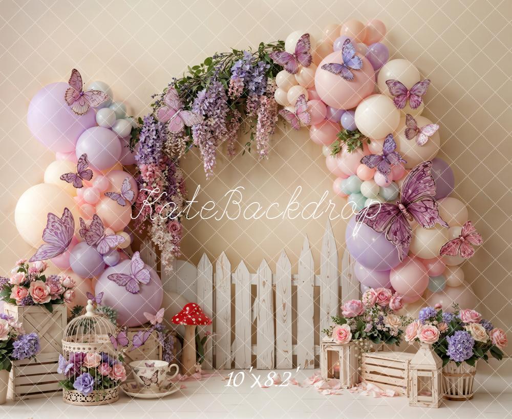 Kate Cake Smash Balloons Butterflies Fence Backdrop Designed by Emetselch - Image 6