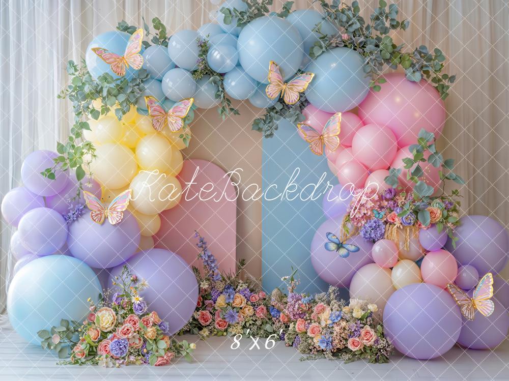 Kate Cake Smash Balloons Butterflies Fleece Backdrop Designed by Emetselch