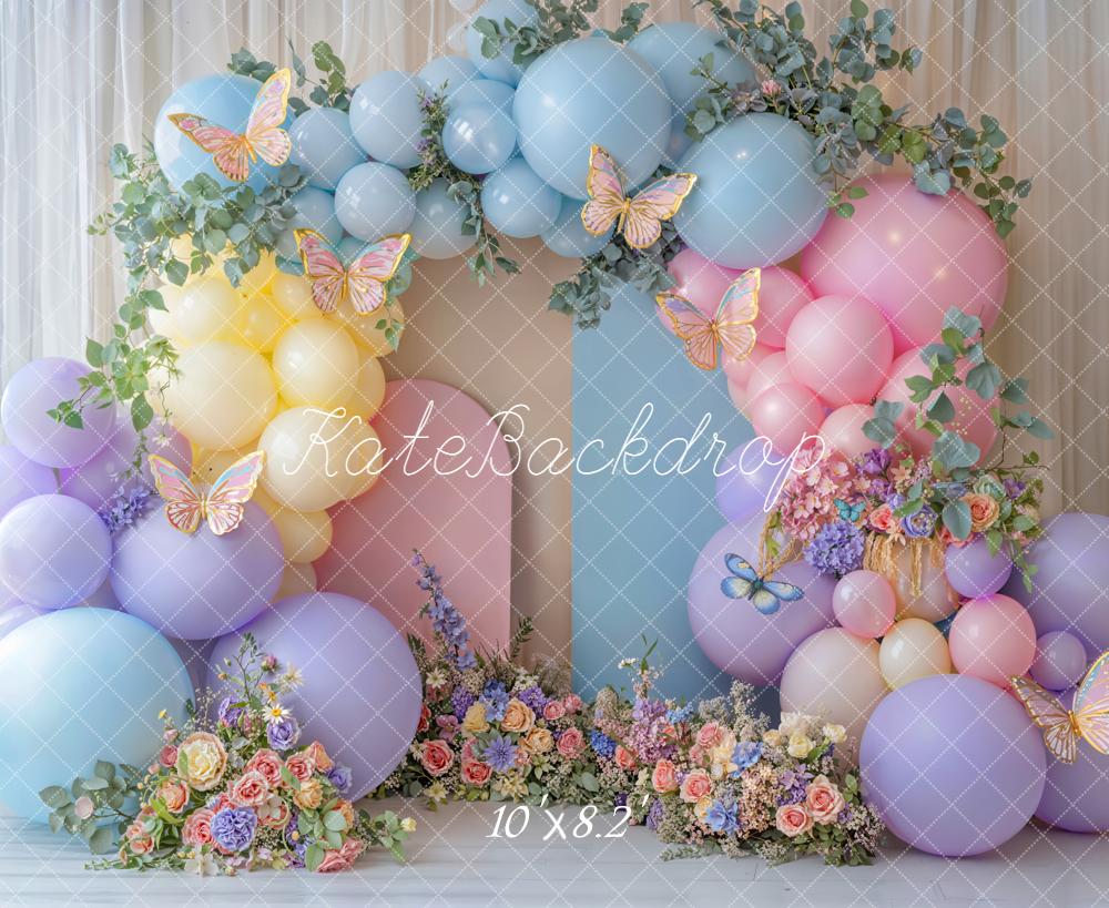 Kate Cake Smash Balloons Butterflies Fleece Backdrop Designed by Emetselch - Image 3