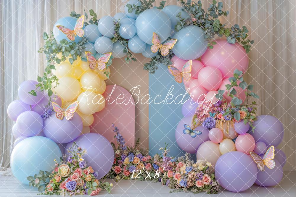 Kate Cake Smash Balloons Butterflies Fleece Backdrop Designed by Emetselch - Image 4