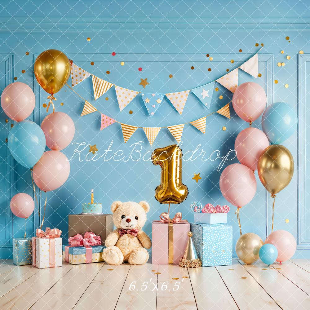 Kate 1st Birthday Blue Balloons Gift Backdrop Designed by Chain Photography - Image 2