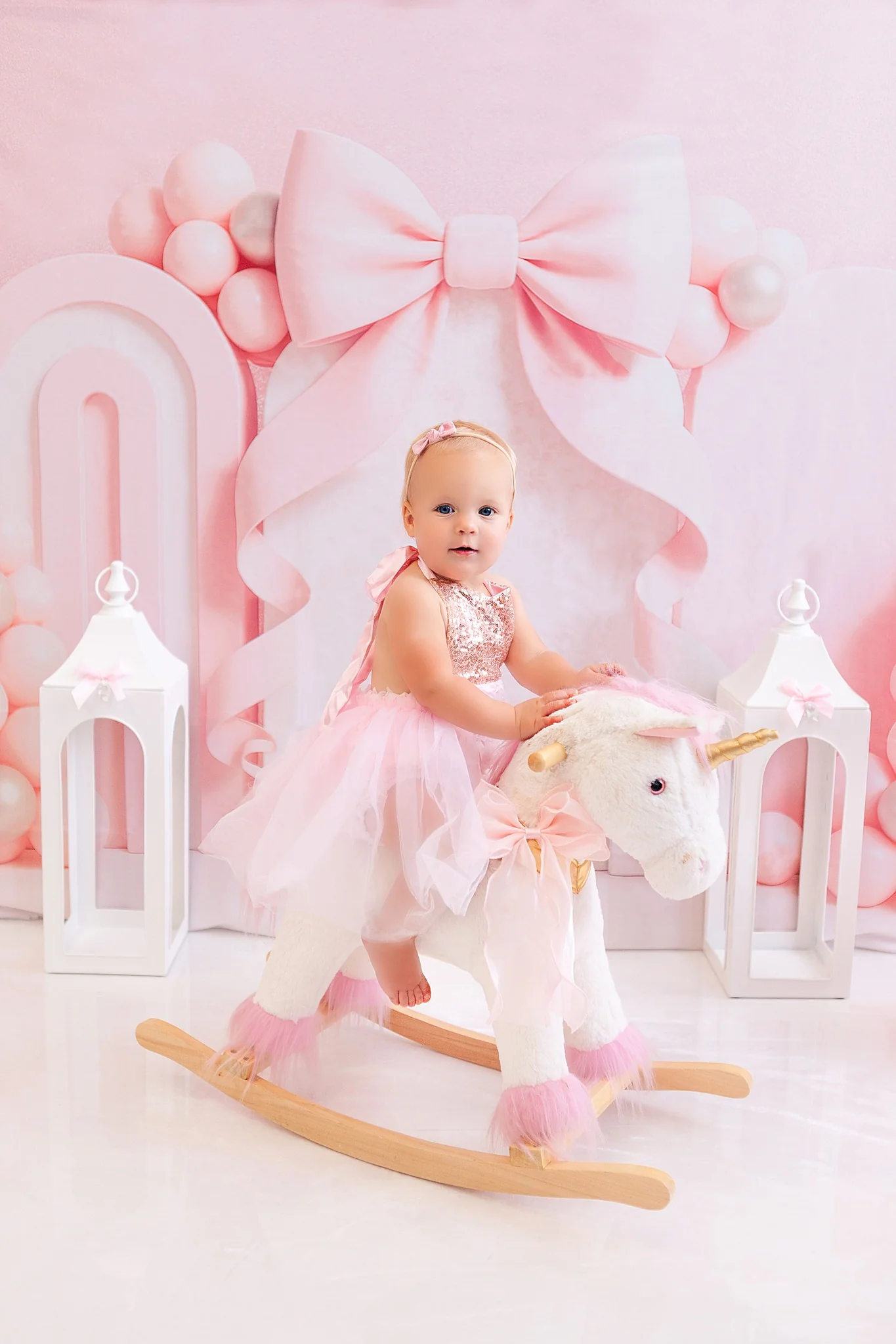 Kate Cake Smash Bow Pink Balloon Arch Backdrop Designed by Ashley Paul - Image 5