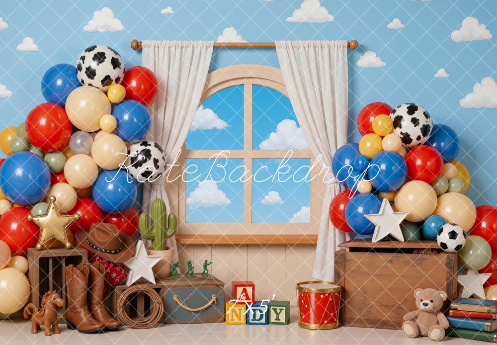 Kate Cake Smash Cowboy Blue Cloud Wall Backdrop Designed by Mini MakeBelieve