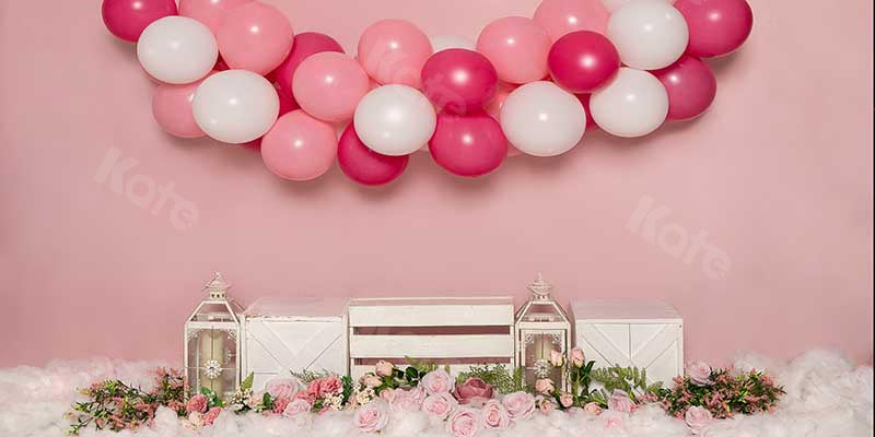 Kate Cake Smash Flowers Balloon Pink Girly Backdrop Designed by Emetselch - Image 6