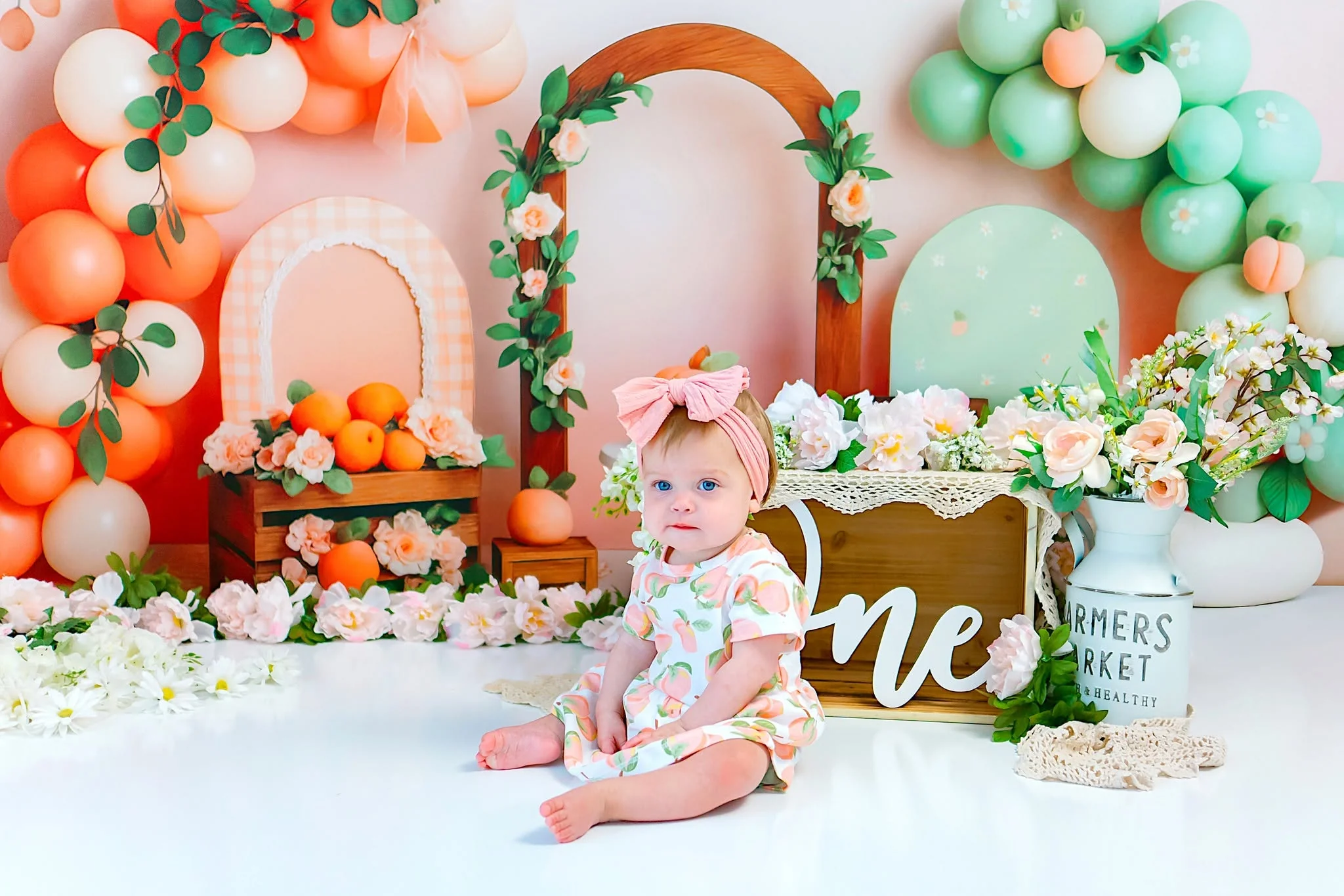 Kate Cake Smash Peach Balloon Arch Backdrop Designed by Patty Robert - Image 3