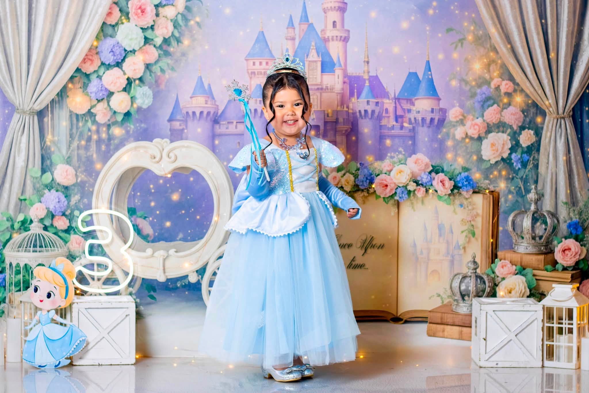 Kate Cake Smash Princess Castle Book Carriage Floral Backdrop Designed by Ashley Paul