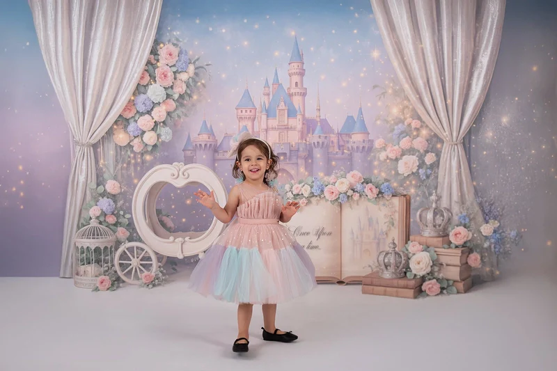 Kate Cake Smash Princess Castle Book Carriage Floral Backdrop Designed by Ashley Paul - Image 4