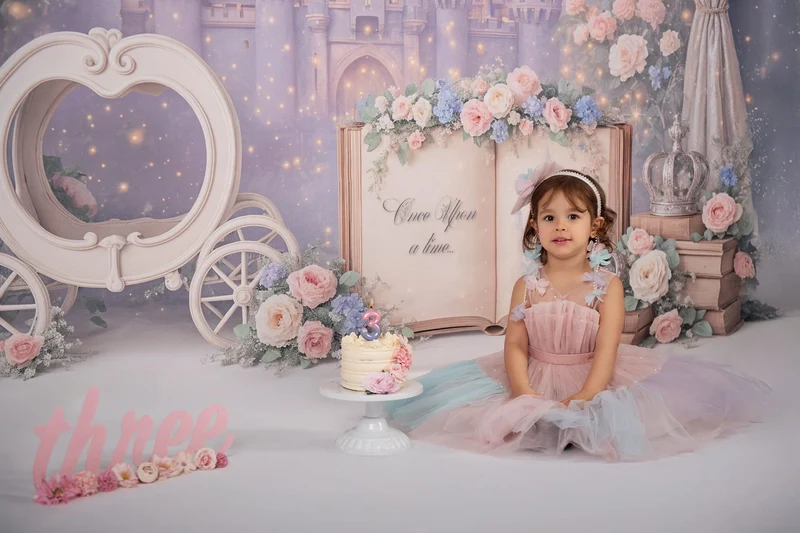 Kate Cake Smash Princess Castle Book Carriage Floral Backdrop Designed by Ashley Paul - Image 7