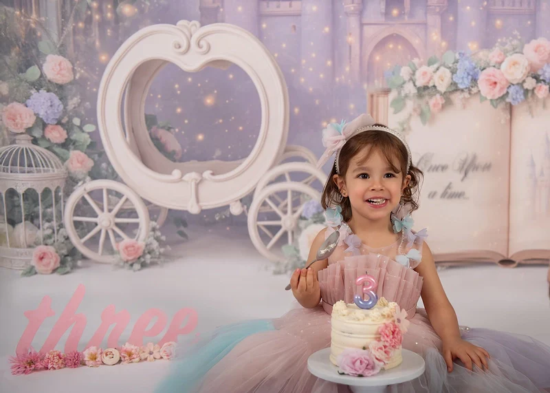 Kate Cake Smash Princess Castle Book Carriage Floral Backdrop Designed by Ashley Paul - Image 8