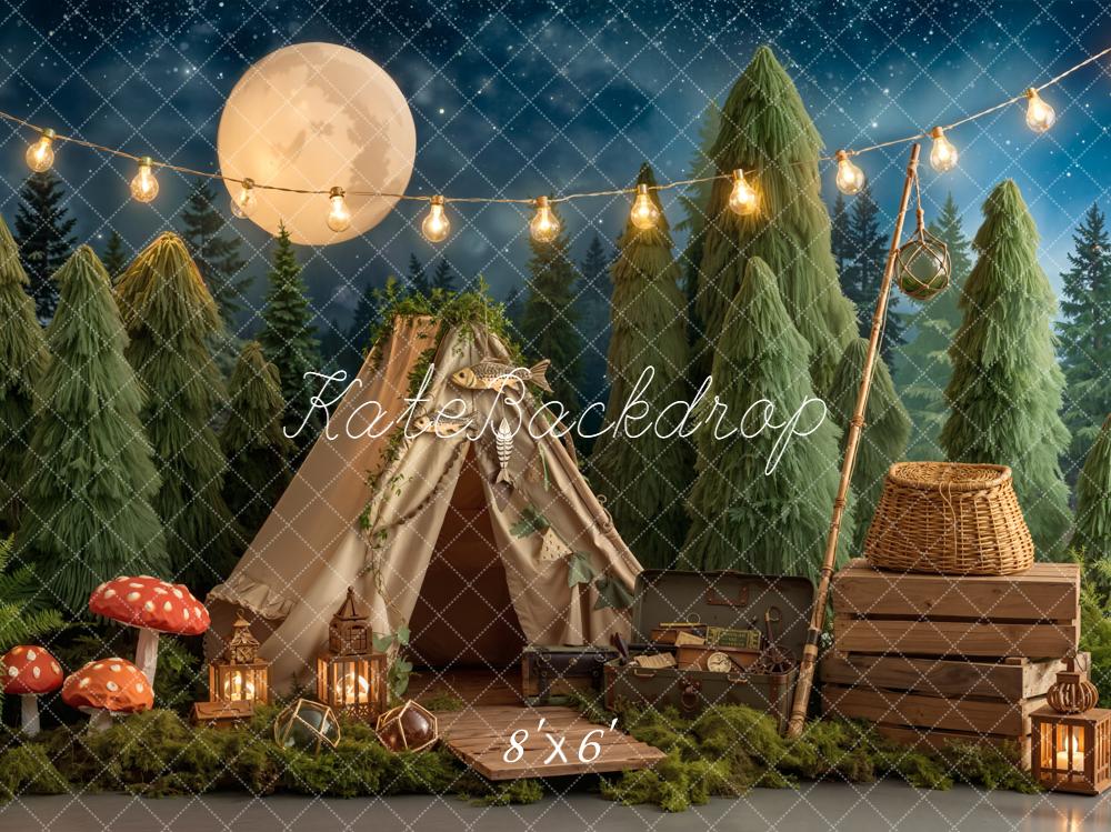 Kate Camping Forest Tent Lanterns Moon Fleece Backdrop Designed by Emetselch