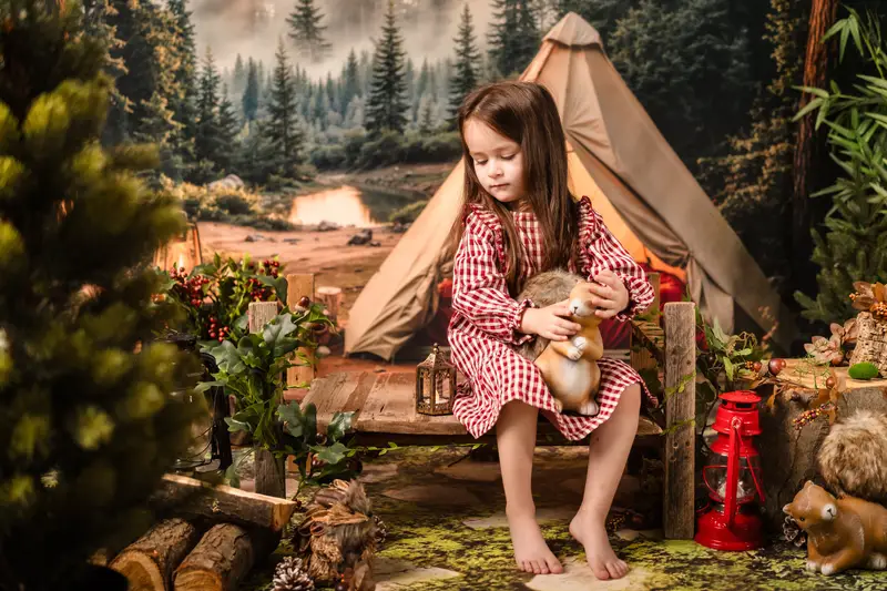 Kate Camping Forest Tent Lights Backdrop Designed by Emetselch