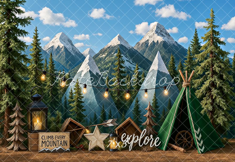 Kate Camping Tent Mountain Adventure Backdrop Designed by Ashley Paul
