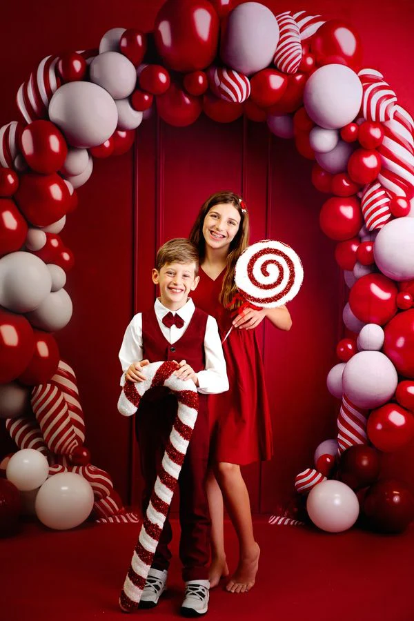 Kate Candycane Balloons Arch Red Wall Backdrop Designed by Megan Leigh Photography - Image 3