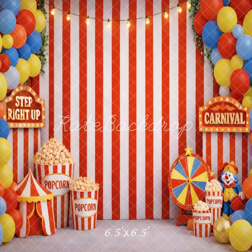 Kate Carnival Striped Balloons Popcorn Clown Backdrop Designed by Vertigo Productions - Image 2