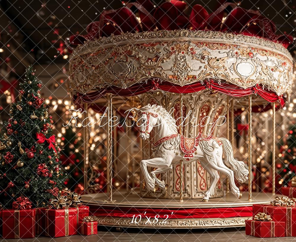 Kate Carousel Christmas Horse Fleece Backdrop Designed by Emetselch - Image 3