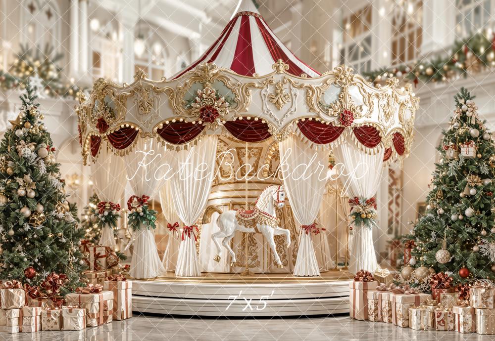 Kate Carousel Christmas Tree Presents Backdrop Designed by Emetselch