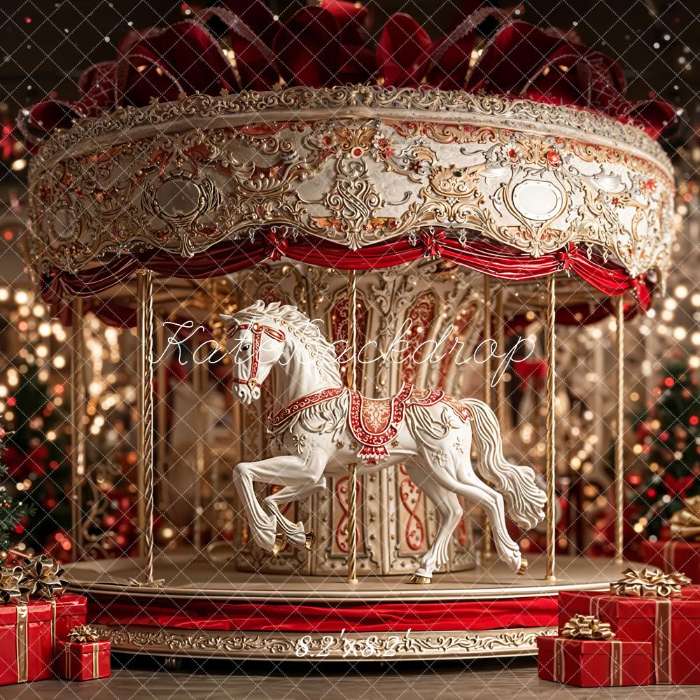 Kate Carousel Christmas Tree Red Gifts Backdrop Designed by Emetselch - Image 5