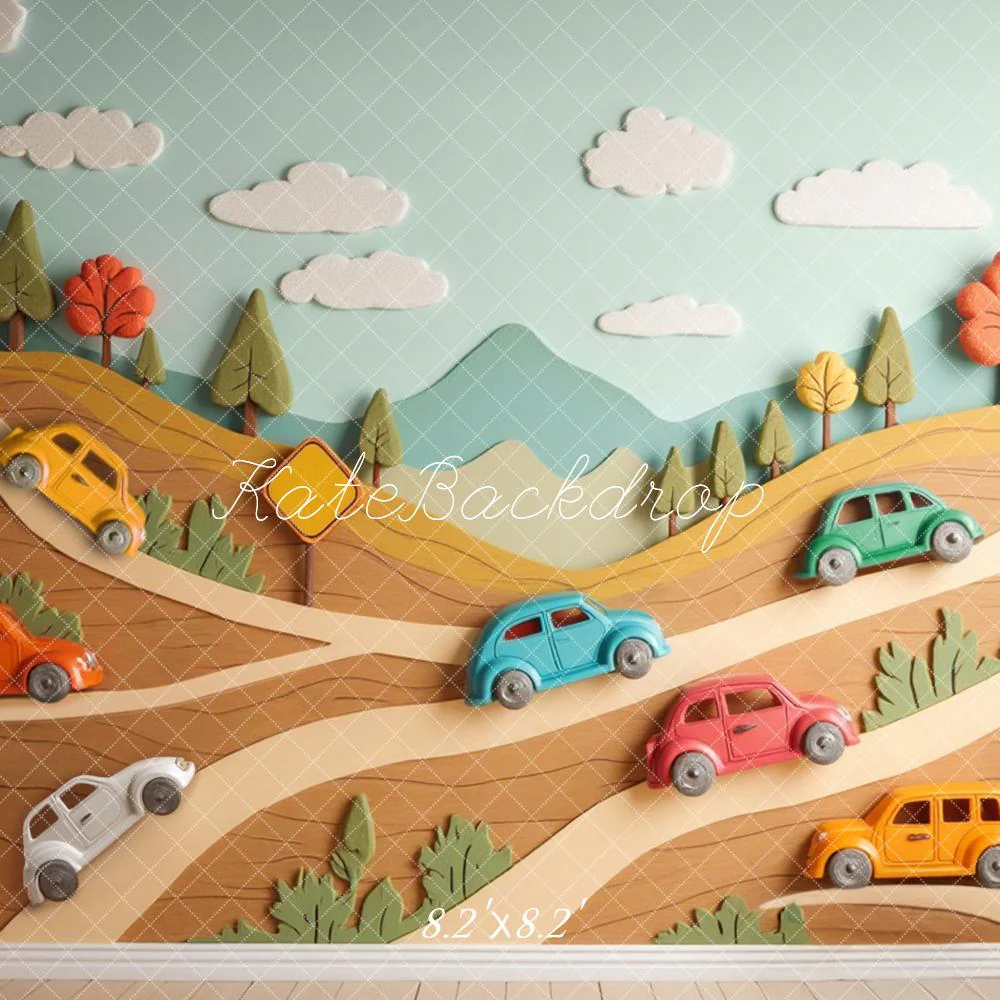 Kate Cartoon Cars Hillside Trees Backdrop Designed by Laura Bybee - Image 5