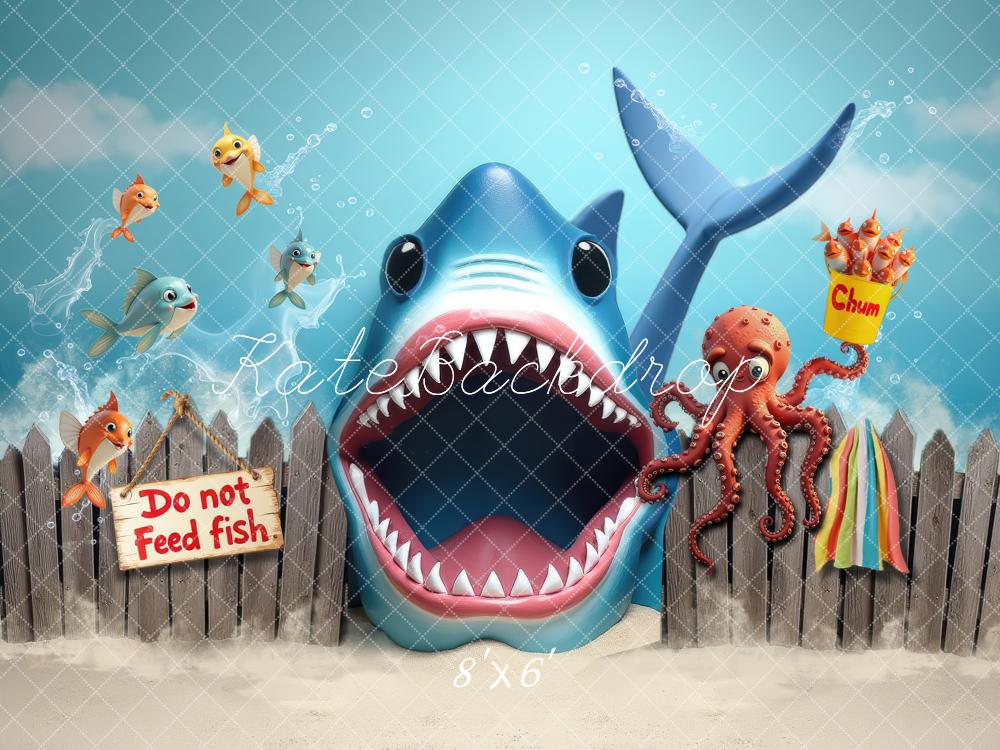 Kate Cartoon Shark Fish Chum Octopus Fence Backdrop Designed by Laura Bybee - Image 3