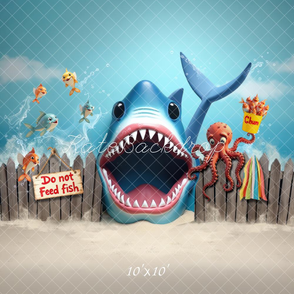 Kate Cartoon Shark Fish Chum Octopus Fence Backdrop Designed by Laura Bybee - Image 7